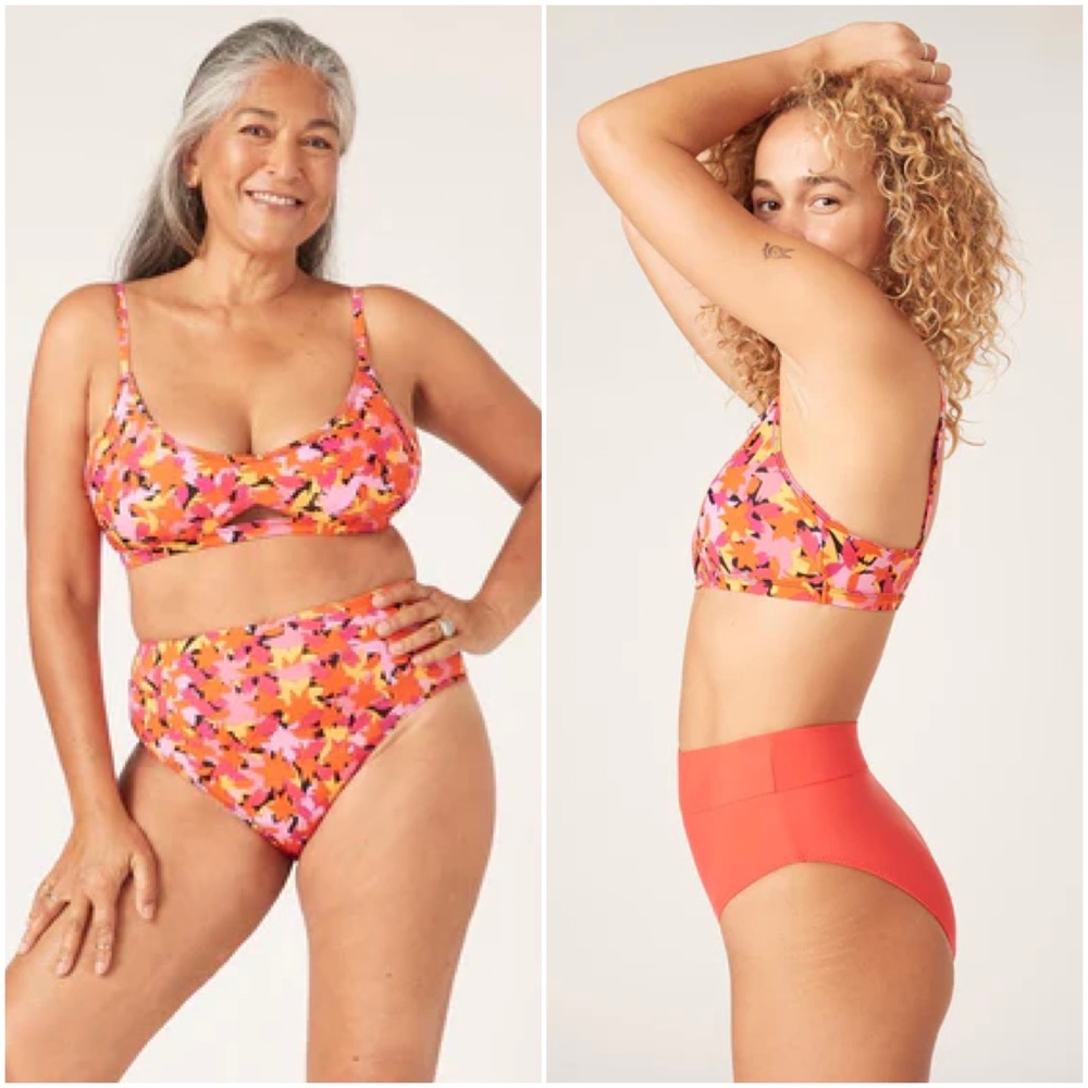 Modibodi Recycled Keyhole Crop Top + Hi-Waist Cheeky Briefs (Bloom Multi)